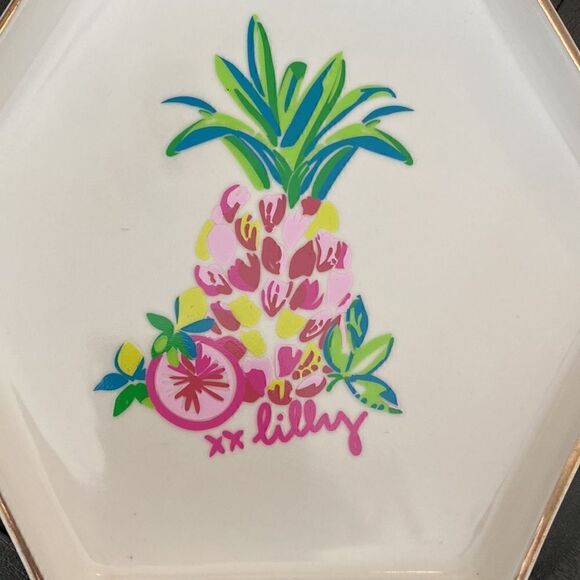 Lilly Pulitzer Ceramic Trinket Tray Pineapple Motif Gold Trim - Picture 3 of 8